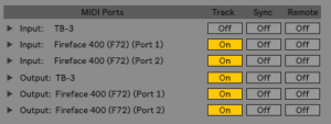 connecting hardware to Ableton Live midi ports